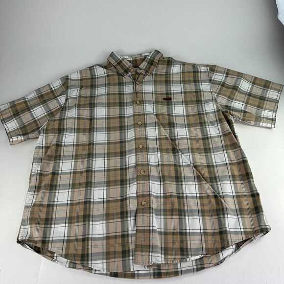 Carhartt Plaid Short Sleeve Button Down Shirts Size XL Mens Relaxed Beige Plaid - Picture 6 of 11